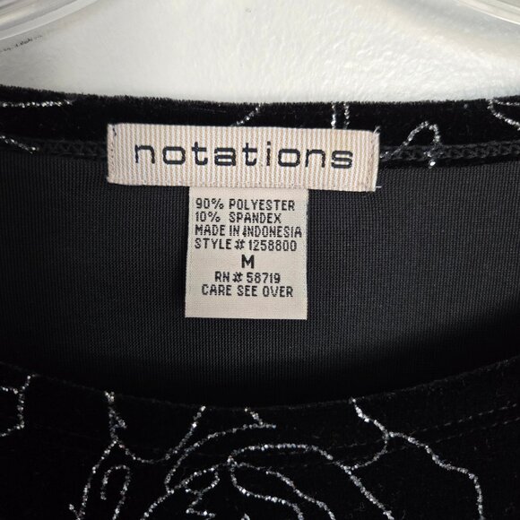 Women's Black Faux Velvet Blouse with Silver Colored Flower Design Size Medium - Picture 3 of 3